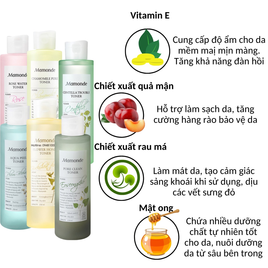 Toner Nước hoa hồng cân bằng da Mamonde dưỡng da cấp ẩm dịu nhẹ 25mL DA14