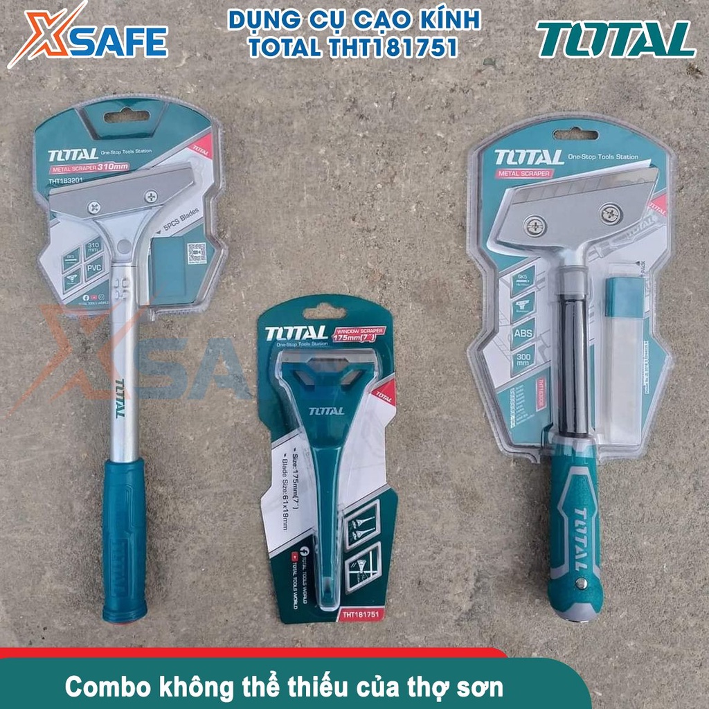 Dụng cụ cạo sơn kính TOTAL THT181751 kích thước 175mm, lưỡi 61*19mm, dùng cạo sơn thừa bàn ghế, cửa kính - CHÍNH HÃNG