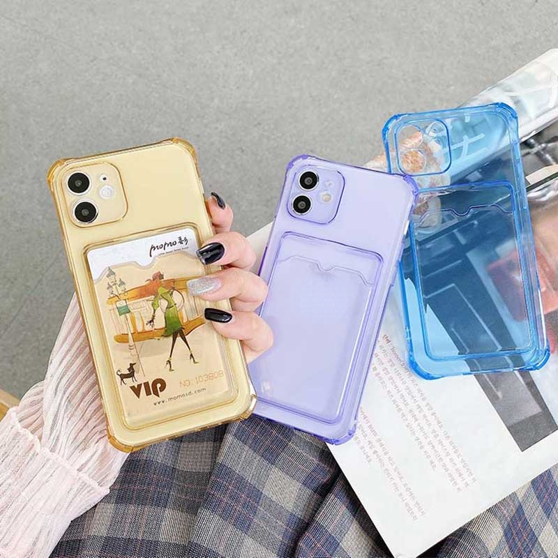Ốp Điện Thoại TPU Mềm Chống Bụi Chống Sốc Màu Trơn Có Ngăn Đựng Thẻ Cho iPhone6 7 8 Plus 11 12 Pro Max X XS XR XSMAX