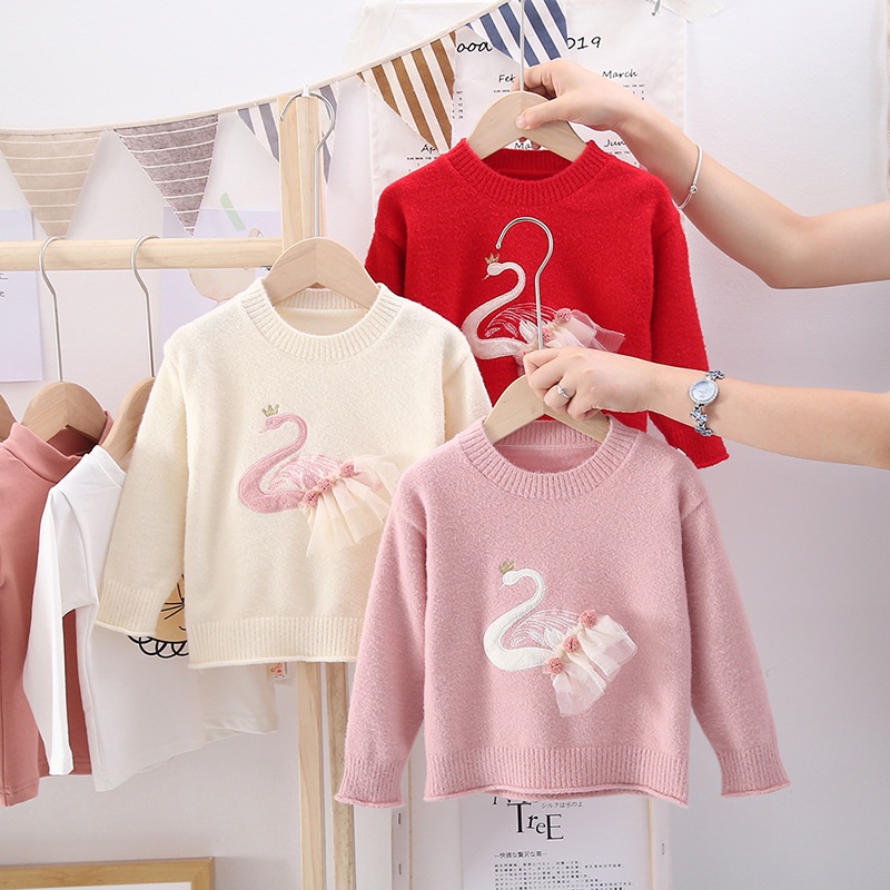 Áo len bé gái thêu thiên nga size 10-25kg chất len lông nhung siêu mịn đẹp  [AL26]