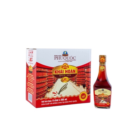 NƯỚC MẮM PHÚ QUỐC KHẢI HOÀN 40 ĐỘ ĐẠM( Thùng 6 chai/205 ml)