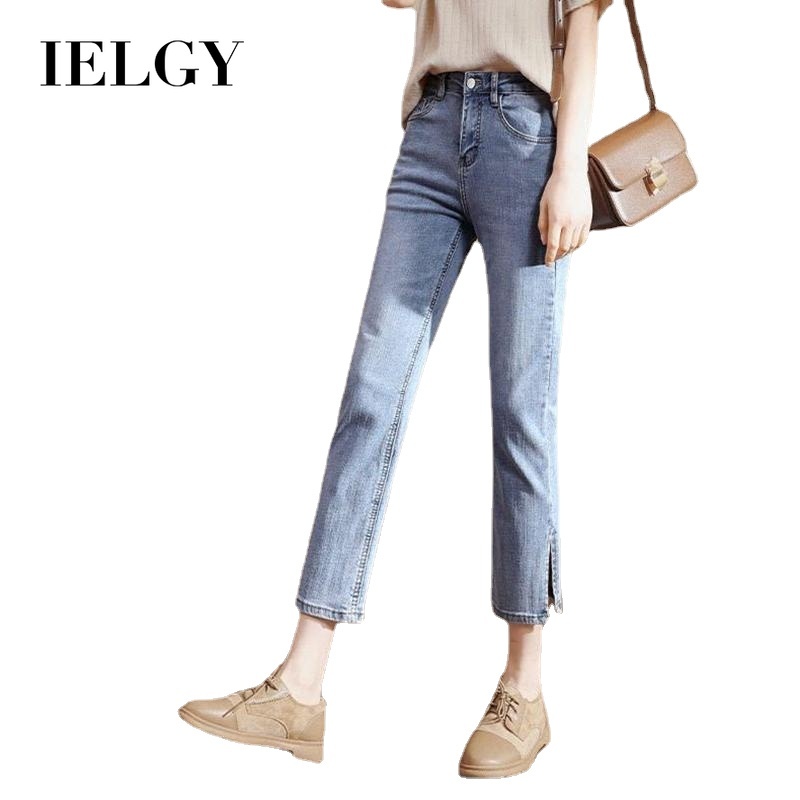 Quần jean lửng IELGY lưng cao dáng ôm màu đen tùy chọn màu dành cho nữ
