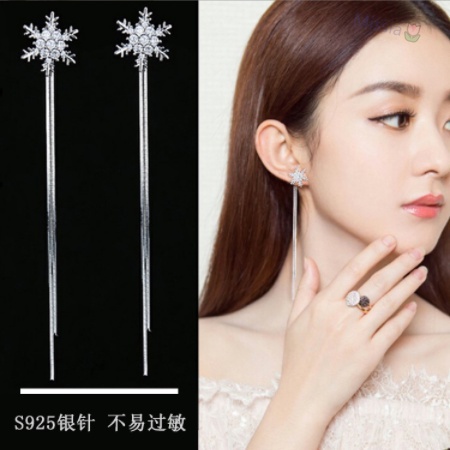 Fashion Snowflake Tassels Earrings Elegant Earring Wedding Party Crystal CZ Earring Jewelry