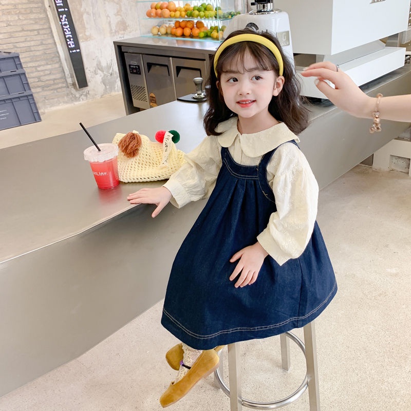 Set Váy Yếm Denim 2 Món Thời Trang Mùa Thu 2022 Mới Cho Bé Gái