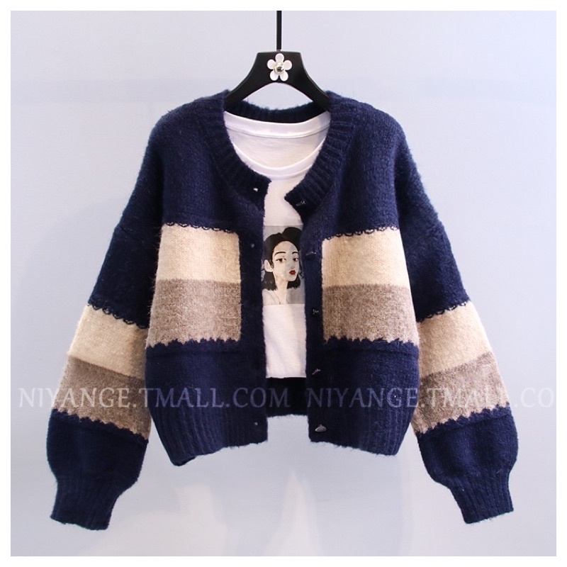 ÁO LEN CADIGAN PHỐI MÀU KẺ CHO NỮ -Hàng qccc