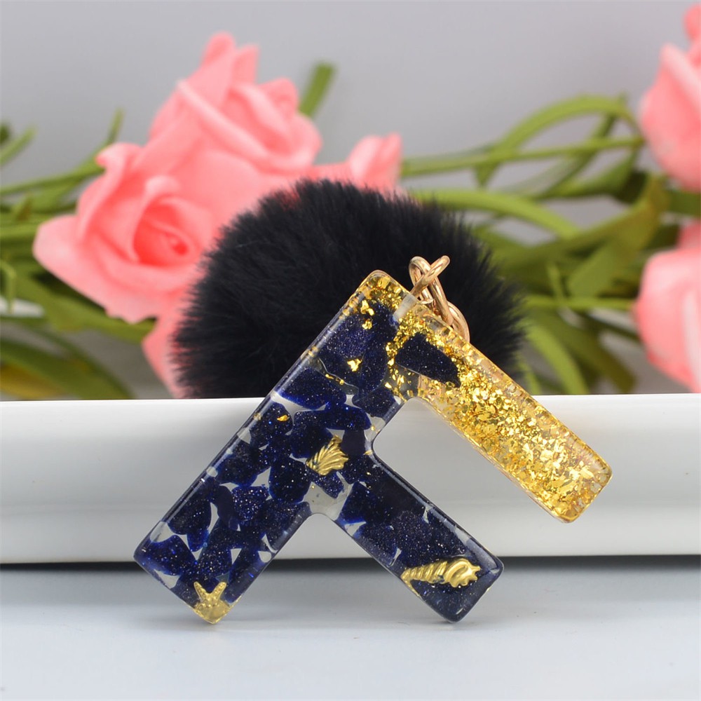 Mới Set 26 Mặt Trang Trí Móc Khóa Hình Chữ Cái Tiếng Anh Màu Đen Đính Lá Vàng Diy Cho Nữ