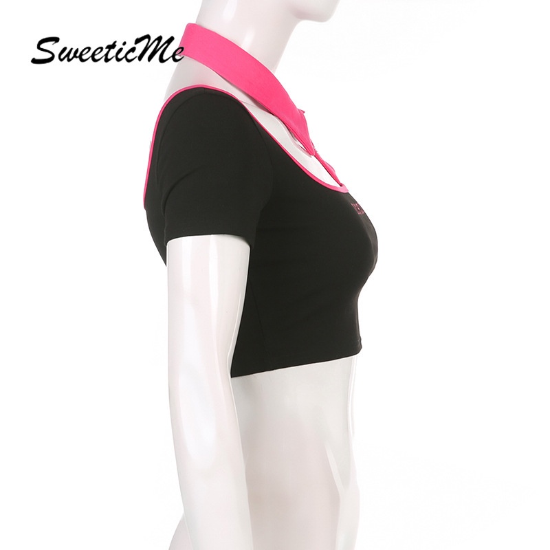 Áo Thun Ôm Cổ Yếm Ngắn Tay Thời Trang Nữ SweeticMe