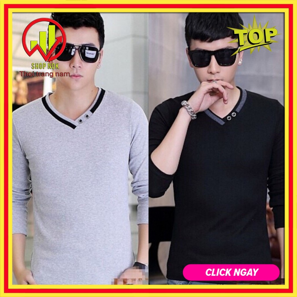 Áo thun nam dài tay cổ tim phong cách thời trang hàn quốc -A010