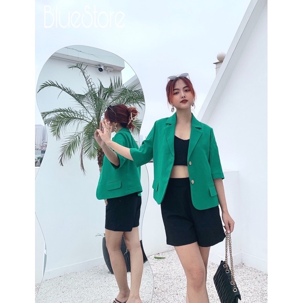 Blazer ngắn tay mặc hè chất thích dáng croptop rộng Hàn Quốc | BigBuy360 - bigbuy360.vn