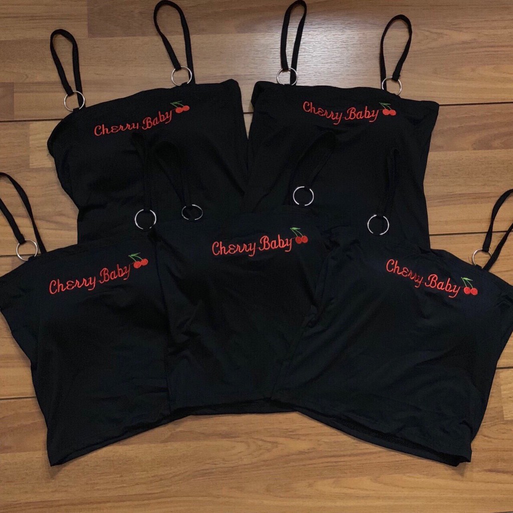 Áo Thun Hai Dây Form Croptop Thêu Chữ CHERRY BABY Có Mút Ngực Quyến Rũ TTS588