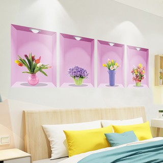 decal dán tường bộ tứ bình hoa