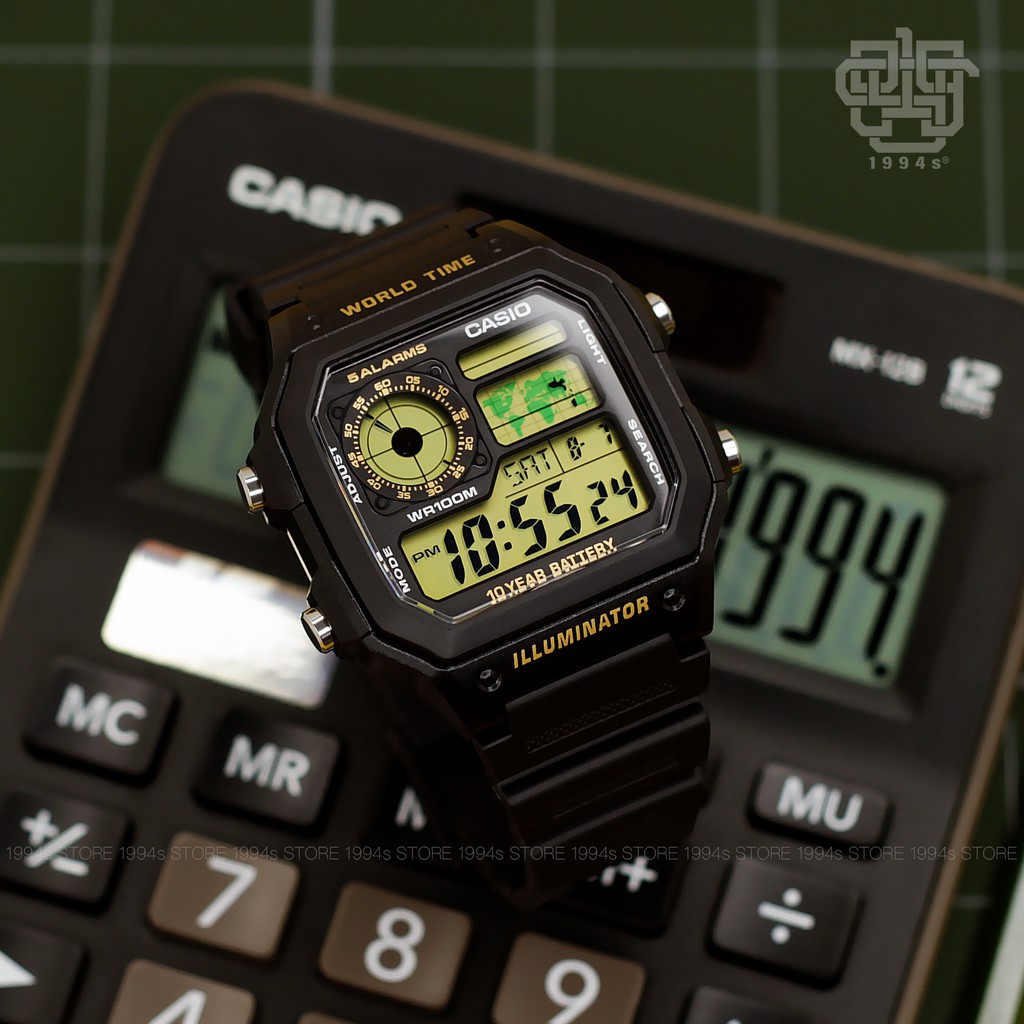 Đồng hồ nam Casio AE-1200 Series, Pin 10 năm, giờ thế giới, hàng chính hãng