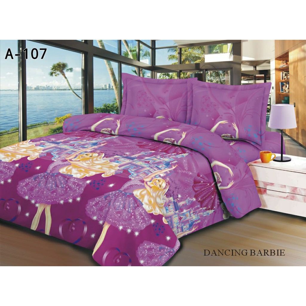 Bộ Chăn Ga Vỏ Gối 3 Kích Thước 180x200 X 20 In Hình Búp Bê Barbie Nhảy Múa