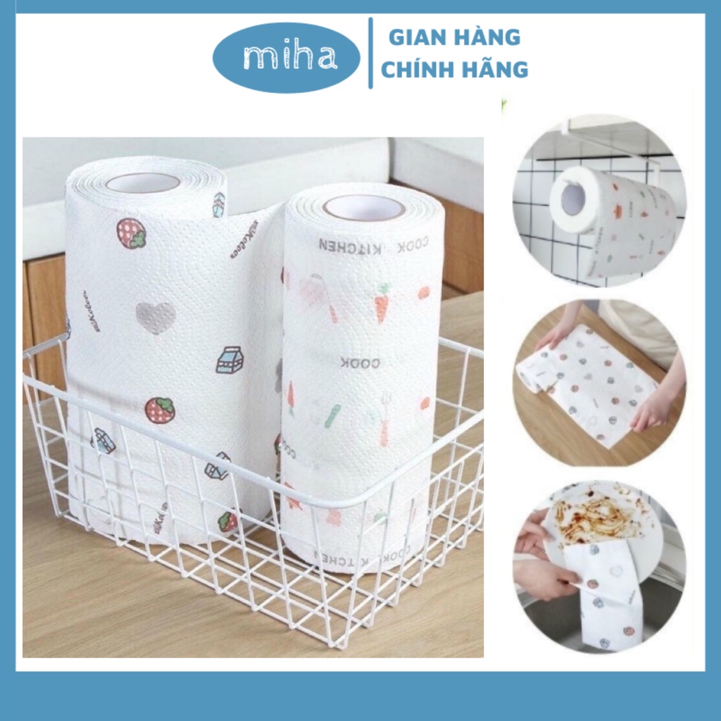Cuộn Giấy lau bếp đa năng Loại dài 25cm - Khăn giấy đa năng lau bếp cuộn 50 tờ Miha