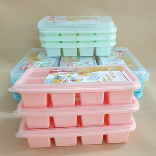 Khay đá nhựa dẻo 8 viên có nắp đậy Việt Nhật. Khay chia đồ ăn dặm cho bé có nắp