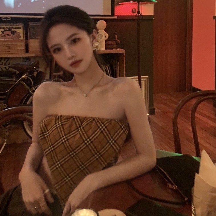 Cocory vn Áo crop top họa tiết ca rô cổ điển phong cách quyến rũ dành cho nữ