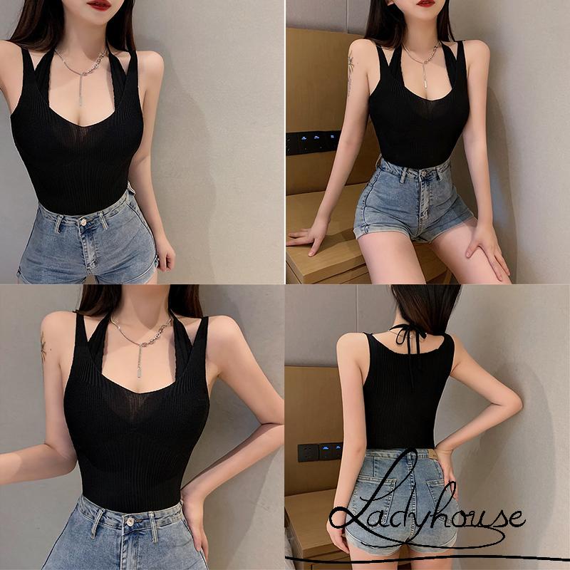 Áo Hai Dây Dệt Kim Ôm Dáng Màu Sắc Đơn Giản Thời Trang Mùa Hè Cho Nữ