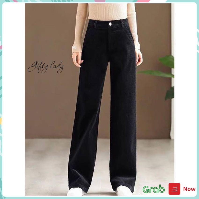 Quần Ống Rộng Nữ Chất Nhung Tăm Có Khóa Kéo, Quần Ống Suông Culottes Lưng Cao, Form Dài Tôn Dáng, Vải Đẹp, Giftylady