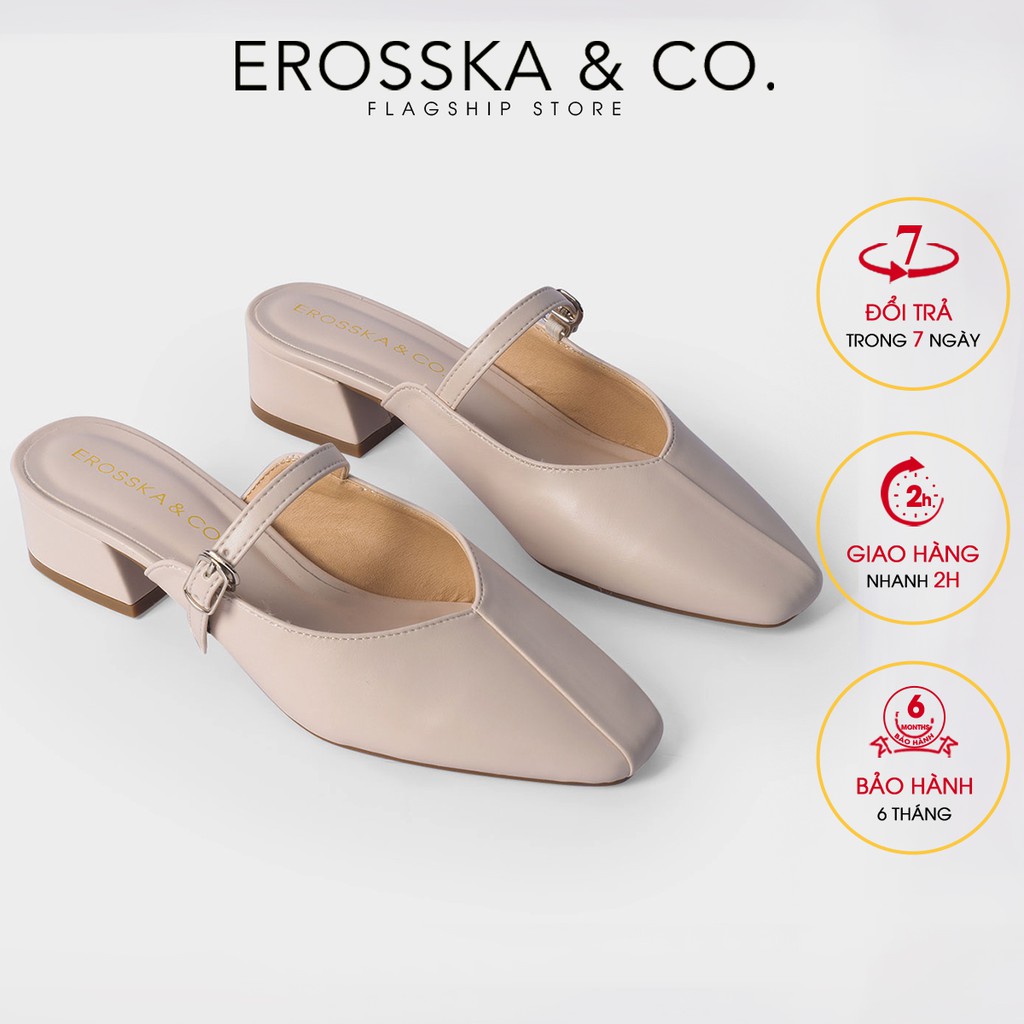 Erosska - Giày sục nữ mũi tròn phối dây phong cách thanh lịch màu đen - EL022