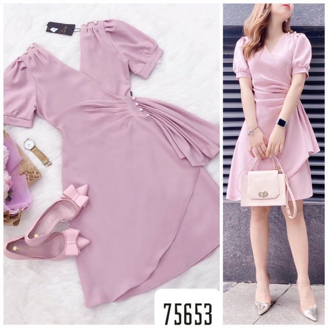 Váy dự tiệc - Freeship - Váy Hồng thắt eo sang trọng