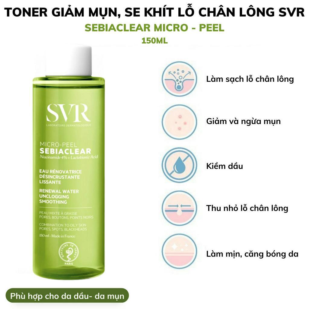 Nước cân bằng giảm mụn, se khít lỗ chân lông dành cho da dầu mụn svr sebiaclear micro-peel 150ml