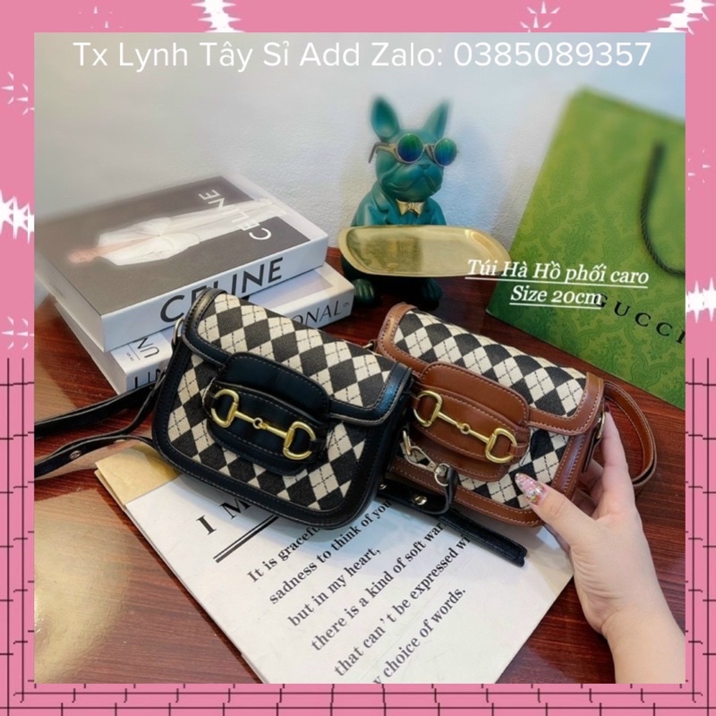 Túi Hà Hà Phối Caro  Túi Đeo Chéo Nữ Size 20