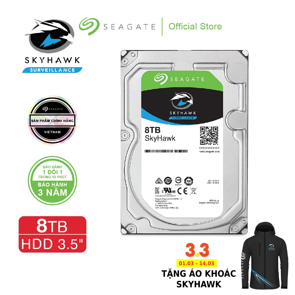 Ổ cứng HDD 3.5" Camera Seagate SkyHawk 8TB_7200rpm_ST8000VX004 ChopperGaming
