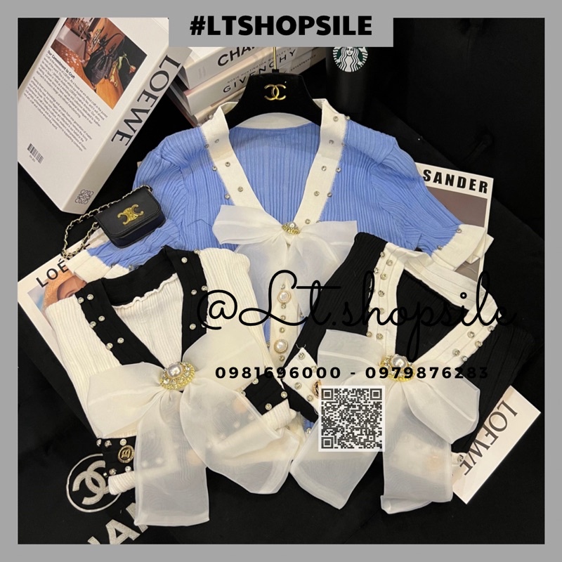 Áo Len Nơ Mongtoghi Đíng Ngọc Siêu Sang Chảnh, Len Tay Cộc Mặc Được 4 Mùa