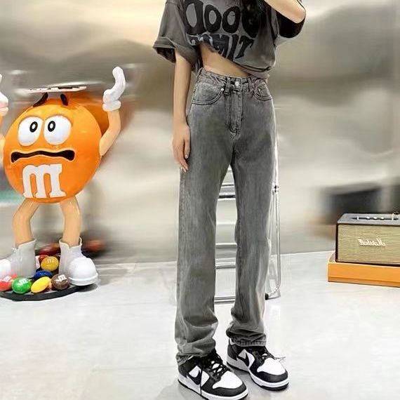 ☜☈Quần Jean Xám Khói Mỏng Dáng Rộng Ống Khói Phong Cách Đường Phố Retro Thời Trang Mùa Xuân Hàng Mới Dành Cho Bạn Nữ
