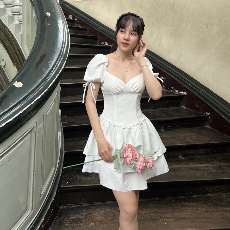 Đầm xoè tay phồng màu trắng - Lupita Dress