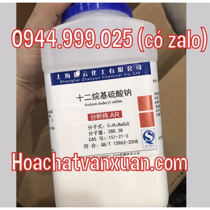 Hóa chất natri Sodium dodecyl sulfate CAS 151-21-3 C12H25NaO4S lọ 500g CH311OSO3Na SDS