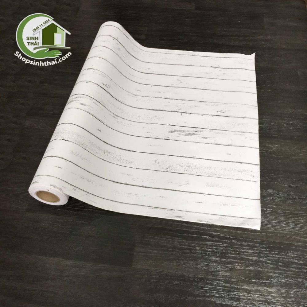 Giấy dán tường giả gỗ ghép thanh màu trắng -  - có sẵn keo