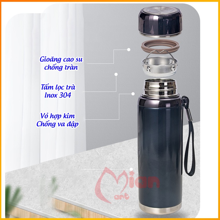 Bình nước giữ nhiệt inox MIAN MART - Dung tích 600/780/1000/1200ML INOX cao cấp - BH 01 năm tặng kèm khăn lau siêu thấm