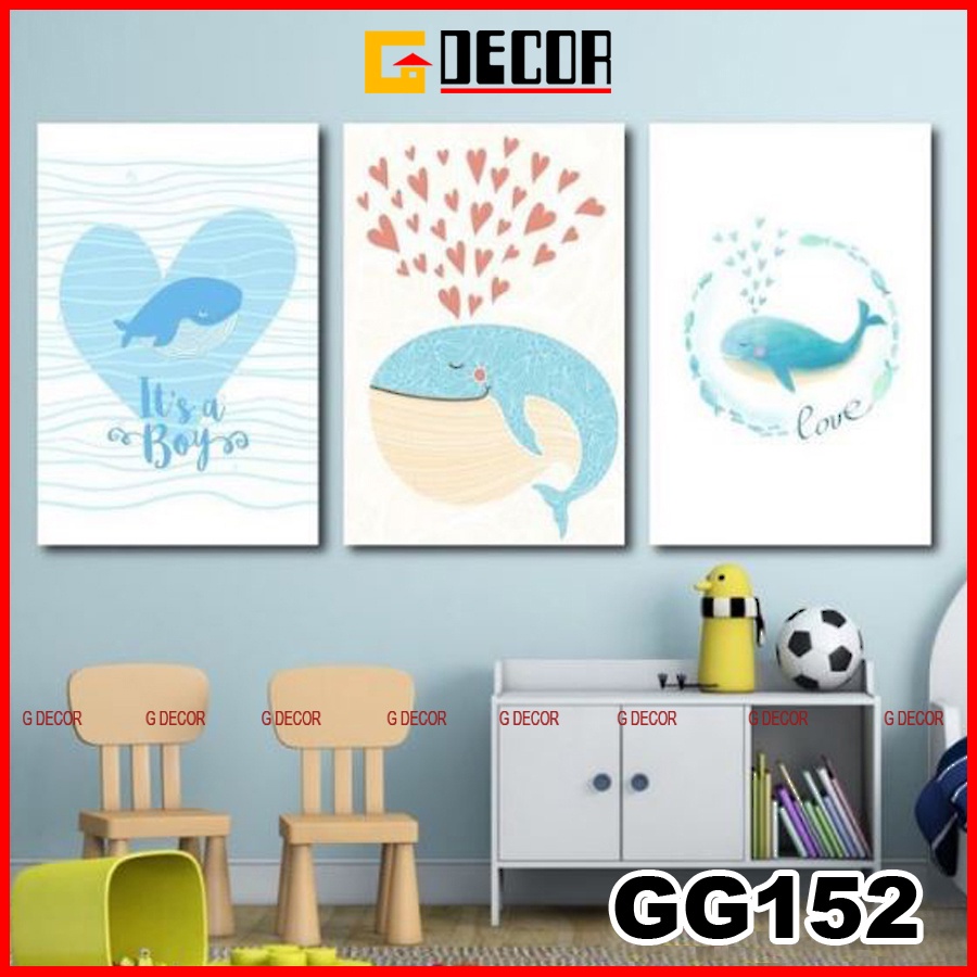 Tranh treo tường canvas 3 bức phong cách hiện đại Bắc Âu 152, tranh ainime trang trí phòng bé, phòng khách, phòng ngủ