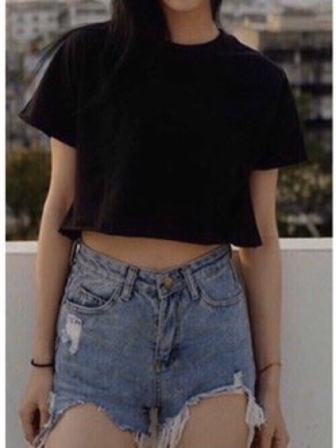 Áo croptop cổ tròn from rộng, áo thun nữ cổ tròn basic - 25 store
