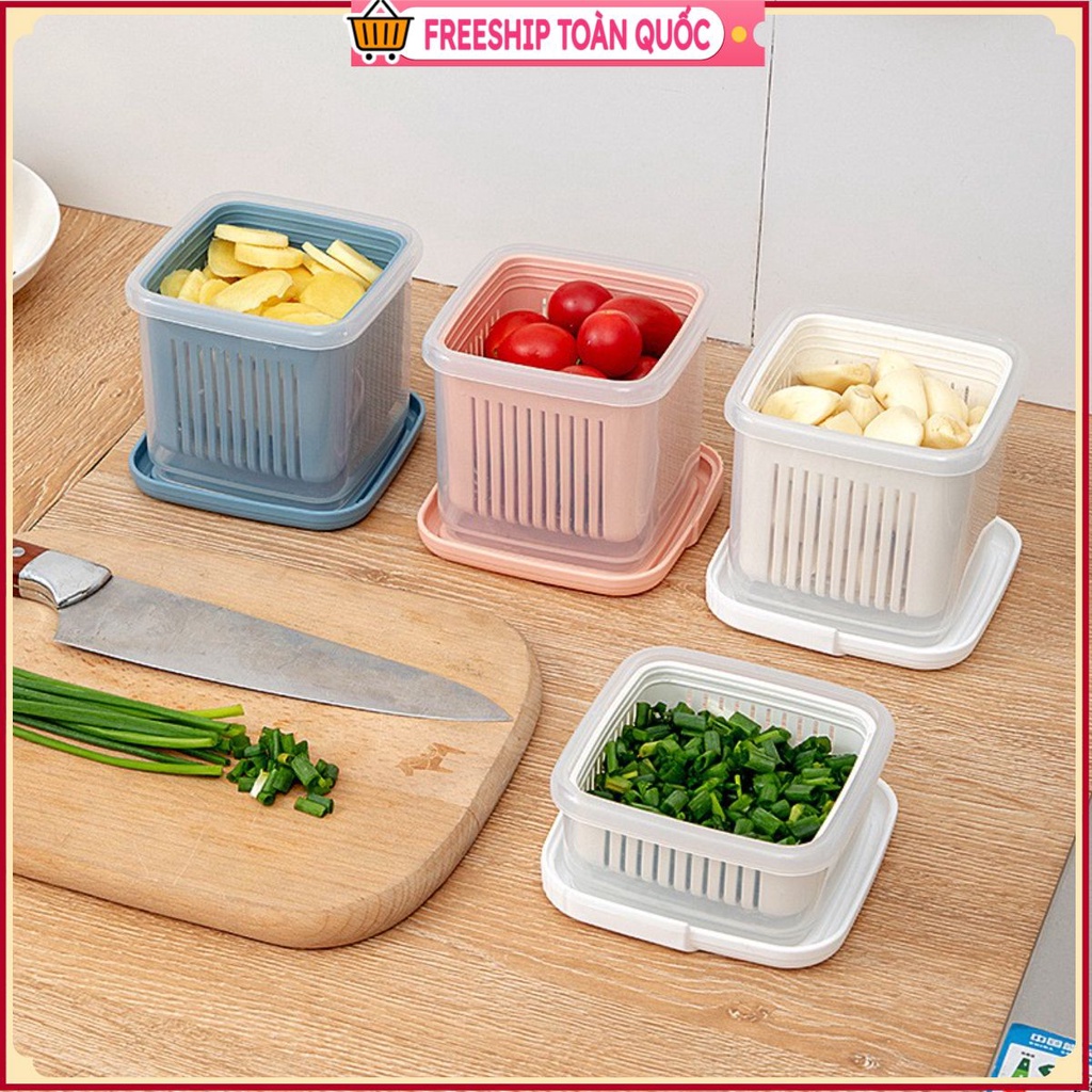 PVN32779 Hộp đựng bảo quản hành lá gừng tỏi ớt để tủ lạnh bằng nhựa 2 lớp T2 .