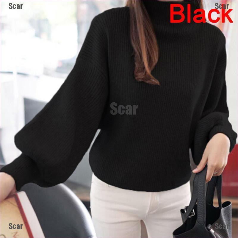 Áo sweater dệt kim dáng rộng chui đầu cổ lọ tay cánh dơi dễ thương cho nữ