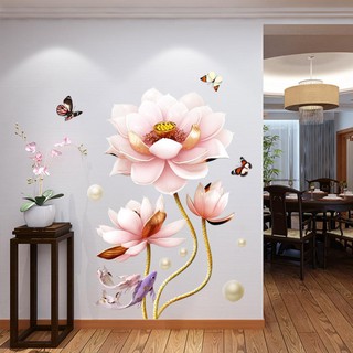 DECAL DÁN TƯỜNG HOA SEN VA CÁ CHÉP 2