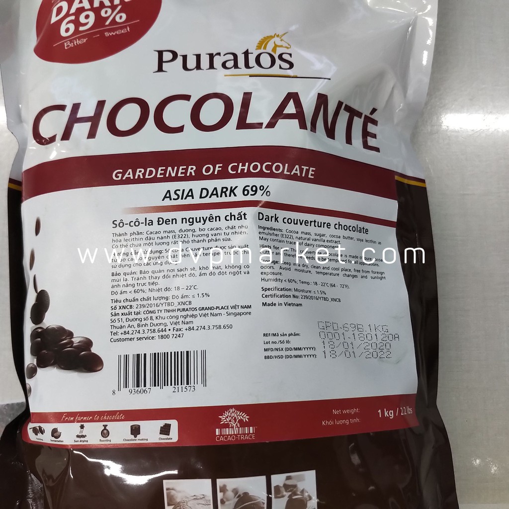 Socola Puratos Nút Đen Asia Dark 69% / 72% 1Kg