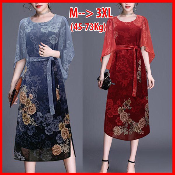 GOTI - Đầm Dự Tiệc Trung Niên Cao Cấp Tay Cánh Tiên Lỡ Voan 2 Lớp Che Bụng Nhiều Size Tặng Mẹ 3304