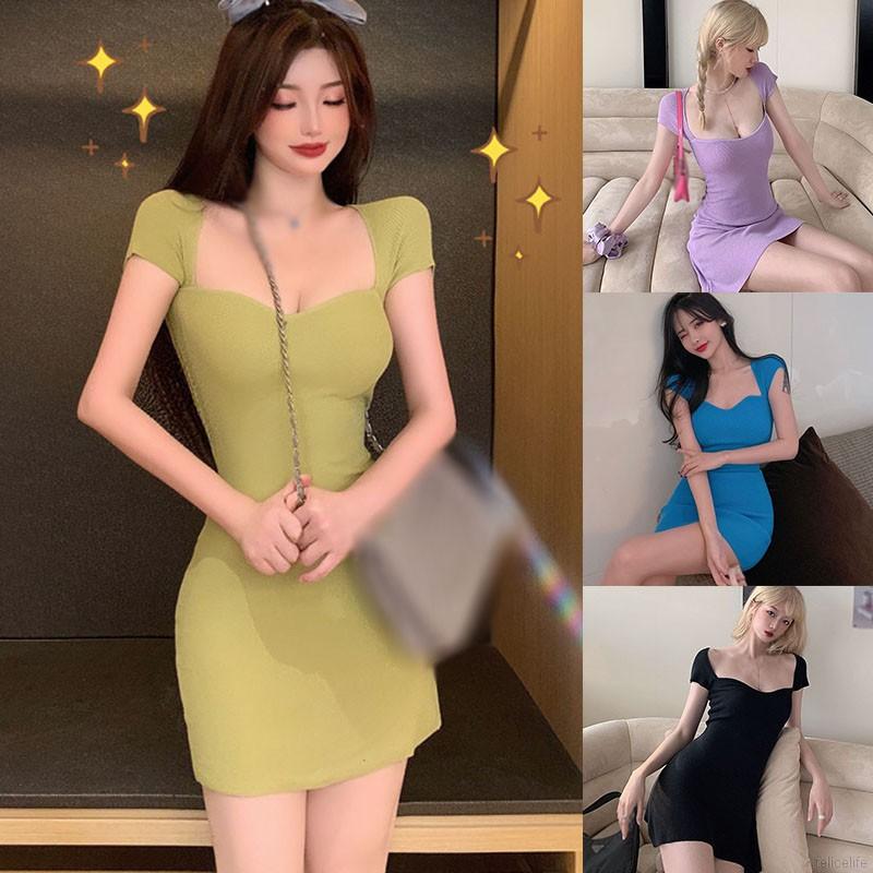 Đầm màu trơn ôm dáng tay ngắn gợi cảm thời trang cho nữ | BigBuy360 - bigbuy360.vn