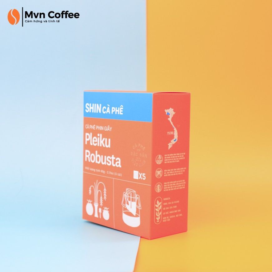 Cafe Đặc Sản Phin Giấy tiện lợi Shin Cà Phê Thượng Hạng - DripBag Plekiu Robusta (5 gói) 60g - Hương Vị đậm đà, socola