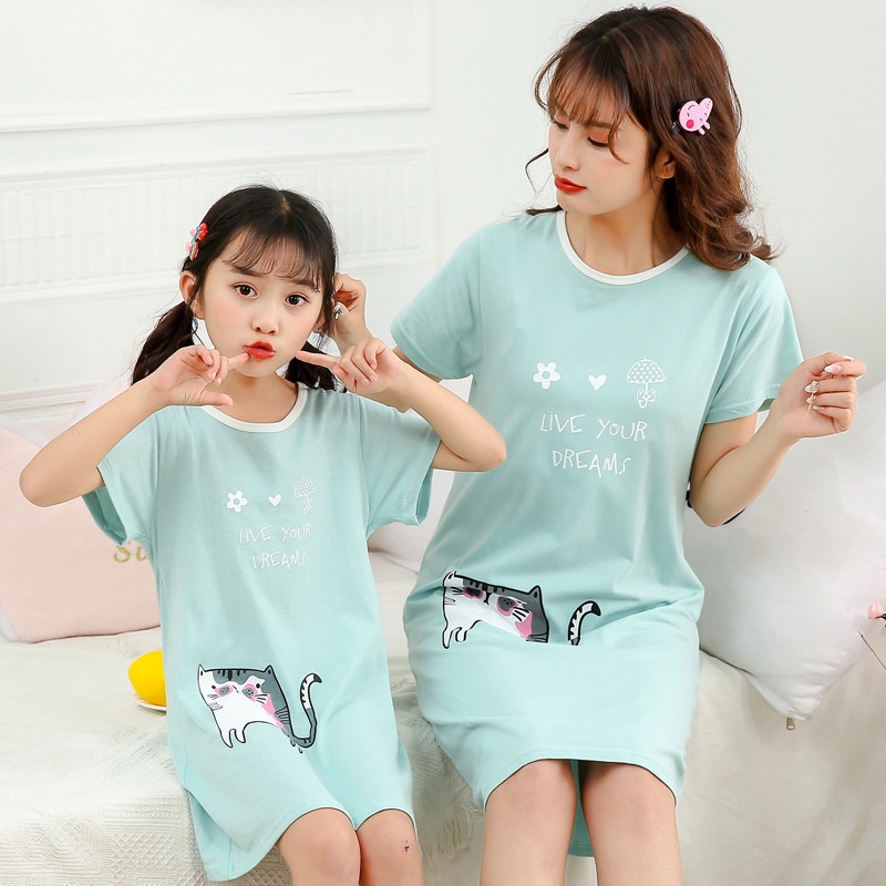 Đầm ngủ YAOEENH mặc ở nhà dáng mỏng size vừa thời trang mùa hè dành cho mẹ/ bé
