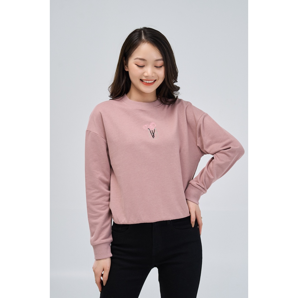 [Mã WABR2711 giảm 10% đơn 250K] Áo nỉ nữ YODY dài tay cổ tròn thêu hoa vải min không xù ATN4416 | BigBuy360 - bigbuy360.vn