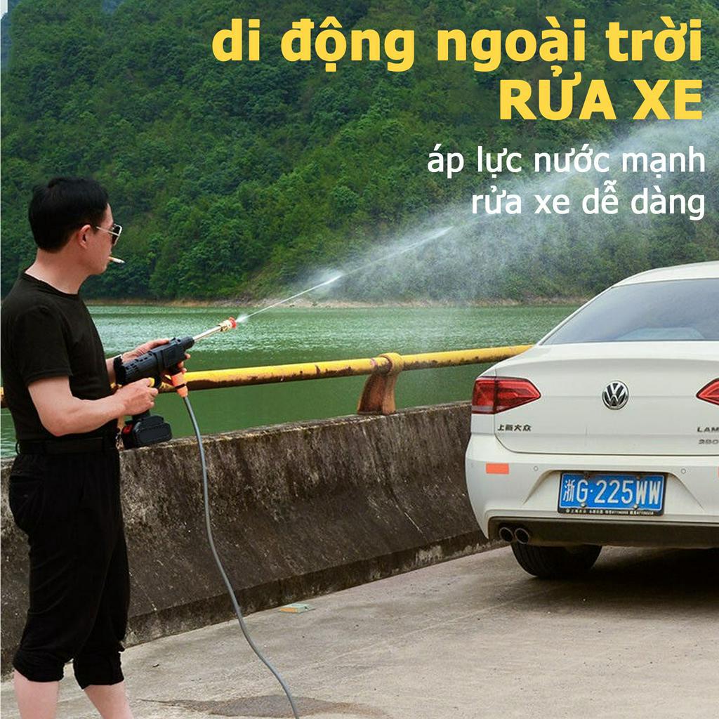 Máy rửa xe cầm tay cao áp chạy bằng pin sạc, súng rửa xe dùng cho gia đình có  tạo bọt cao cấp