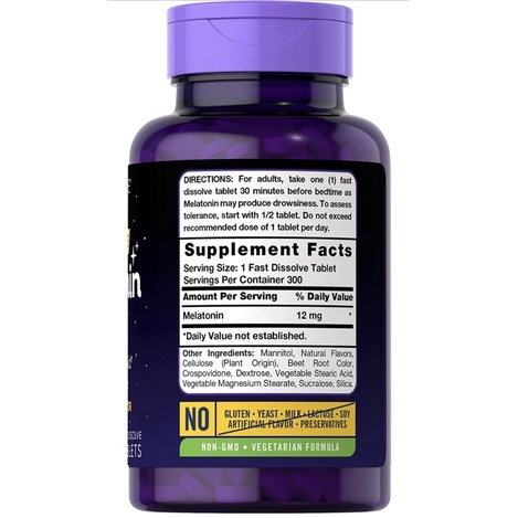 Viên ngậm giúp ngủ ngon Melatonin 12mg Carlyle 180v/300v USA