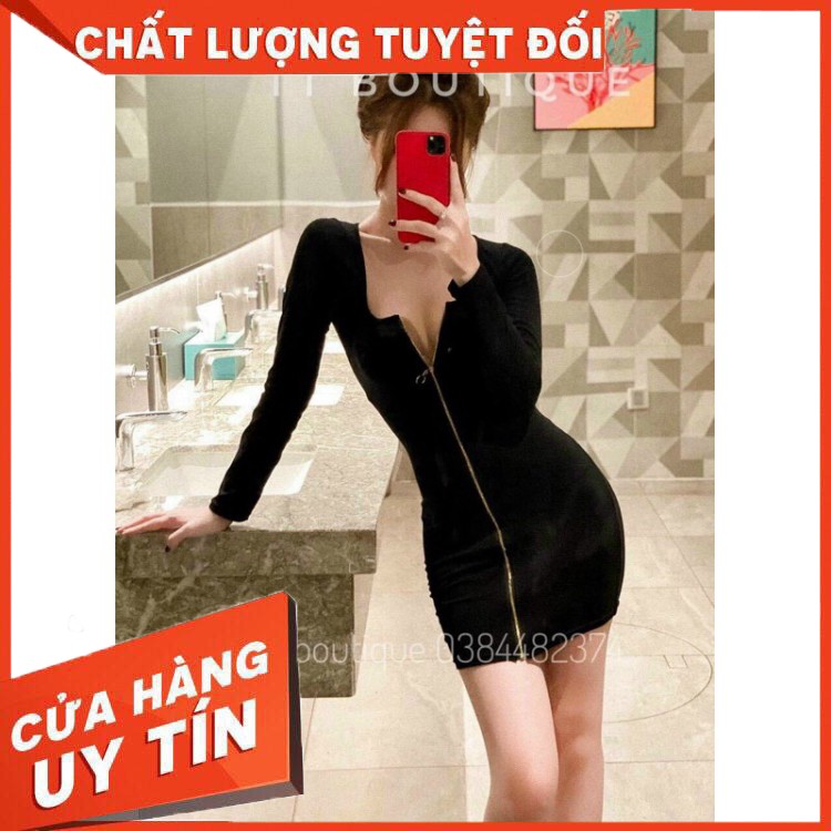 HÀNG CAO CẤP -  Đầm body khoá dọc thân tay dài sexxy Ảnh thật  - Hàng Cao Cấp