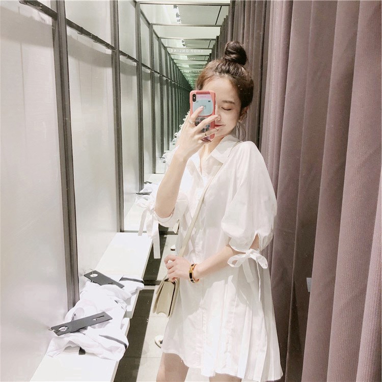 Đầm Sơ Mi Dài Tay Cổ Chữ V Dáng Rộng Thời Trang Hàn