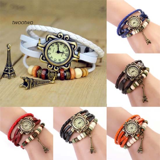Đồng hồ đeo tay dây giả da mặt hình tháp Eiffel phong cách vintage