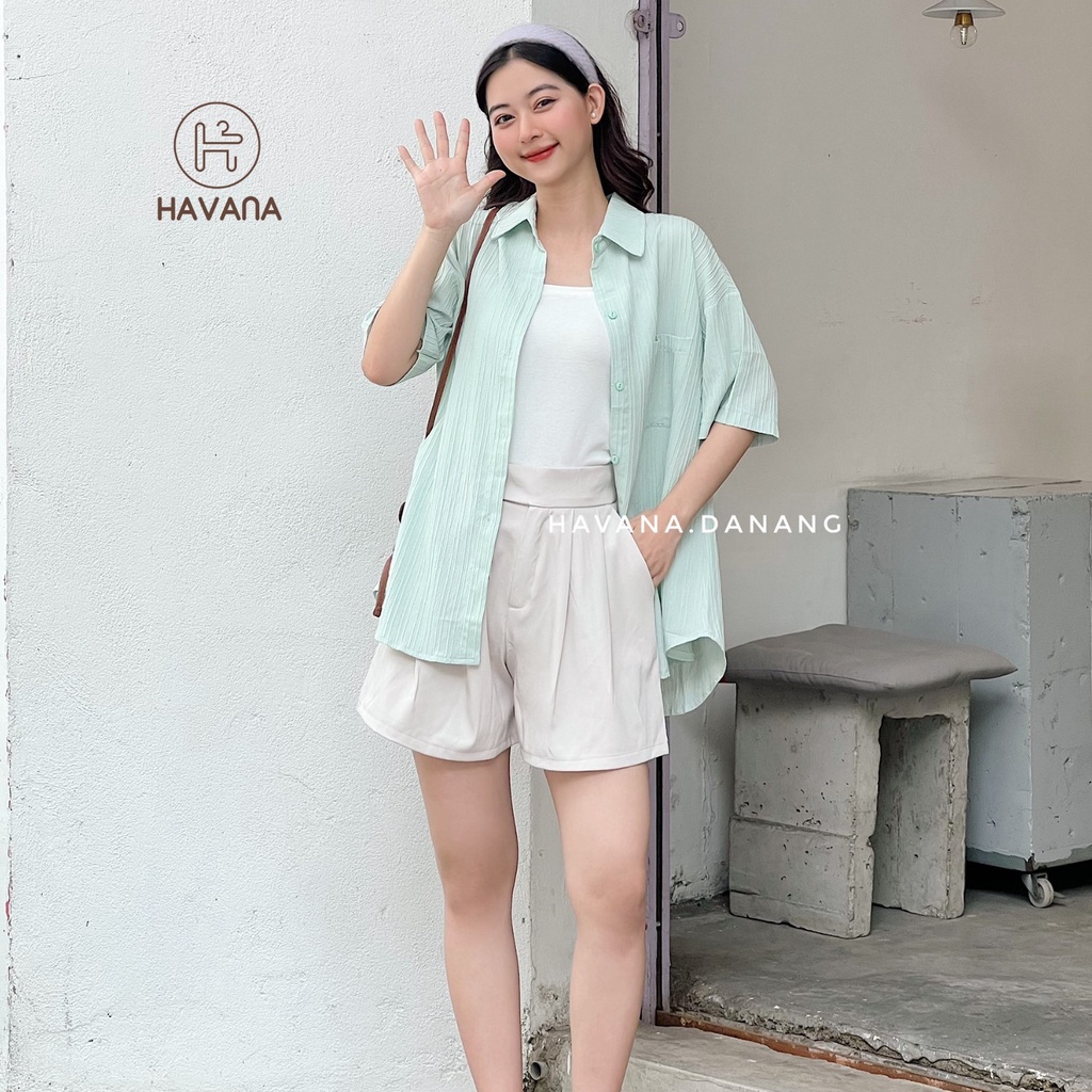 Áo sơ mi xốp ngắn tay, sơ mi gân sọc có dây buộc nơ lưng freesize form rộng AE190